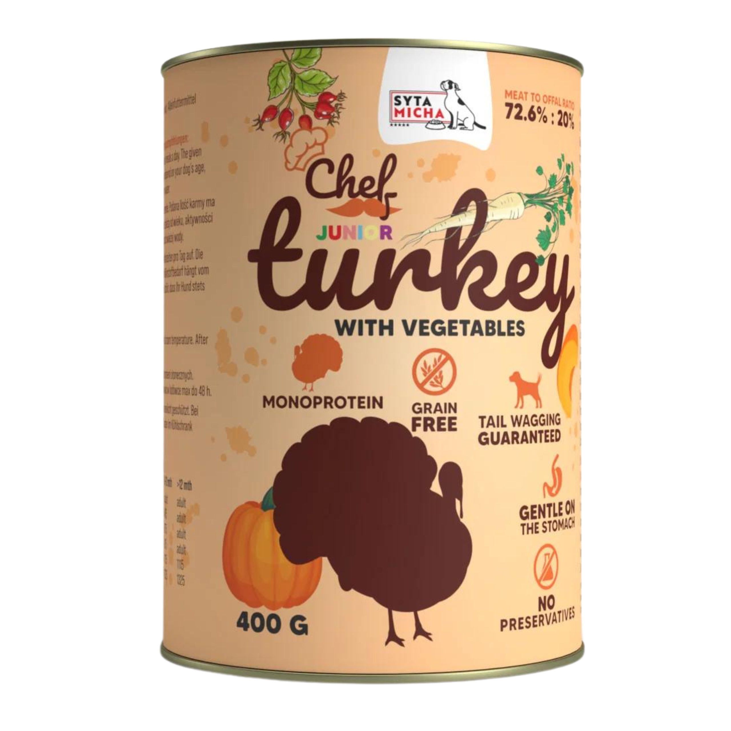 SYTA MICHA CHEF JUNIOR MOKRA KARMA DLA PSA INDYK Z WARZYWAMI 400G