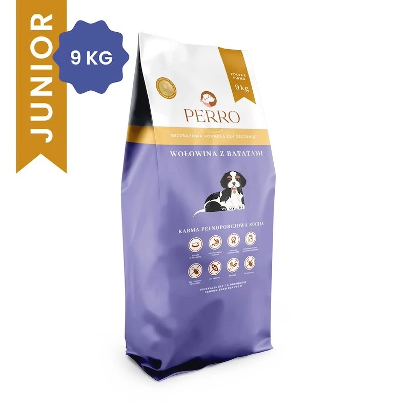 PERRO JUNIOR SUCHA KARMA DLA PSA WOŁOWINA Z BATATAMI 9 KG