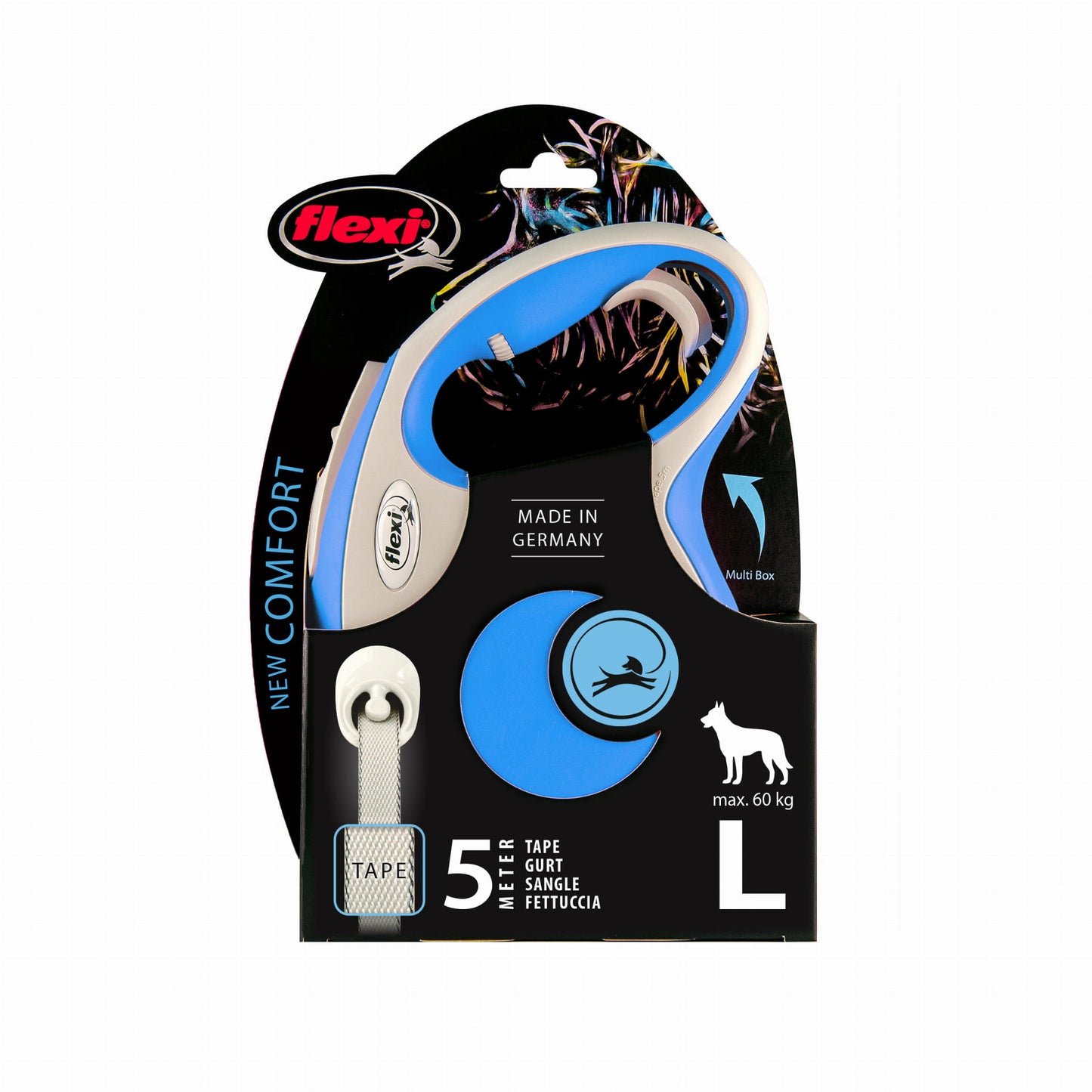 FLEXI NEW COMFORT L SMYCZ AUTOMATYCZNA TAŚMA 5M NIEBIESKI