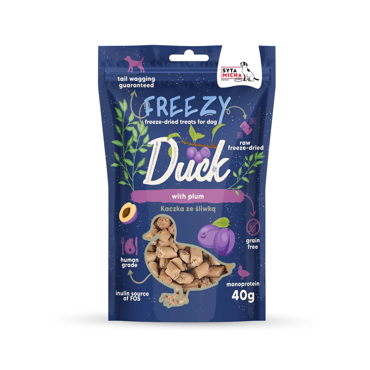SYTA MICHA FREEZY PRZYSMAKI DLA PSA LIO KACZKA ZE ŚLIWKĄ I SZUSZONYM TYMIANKIEM 40G