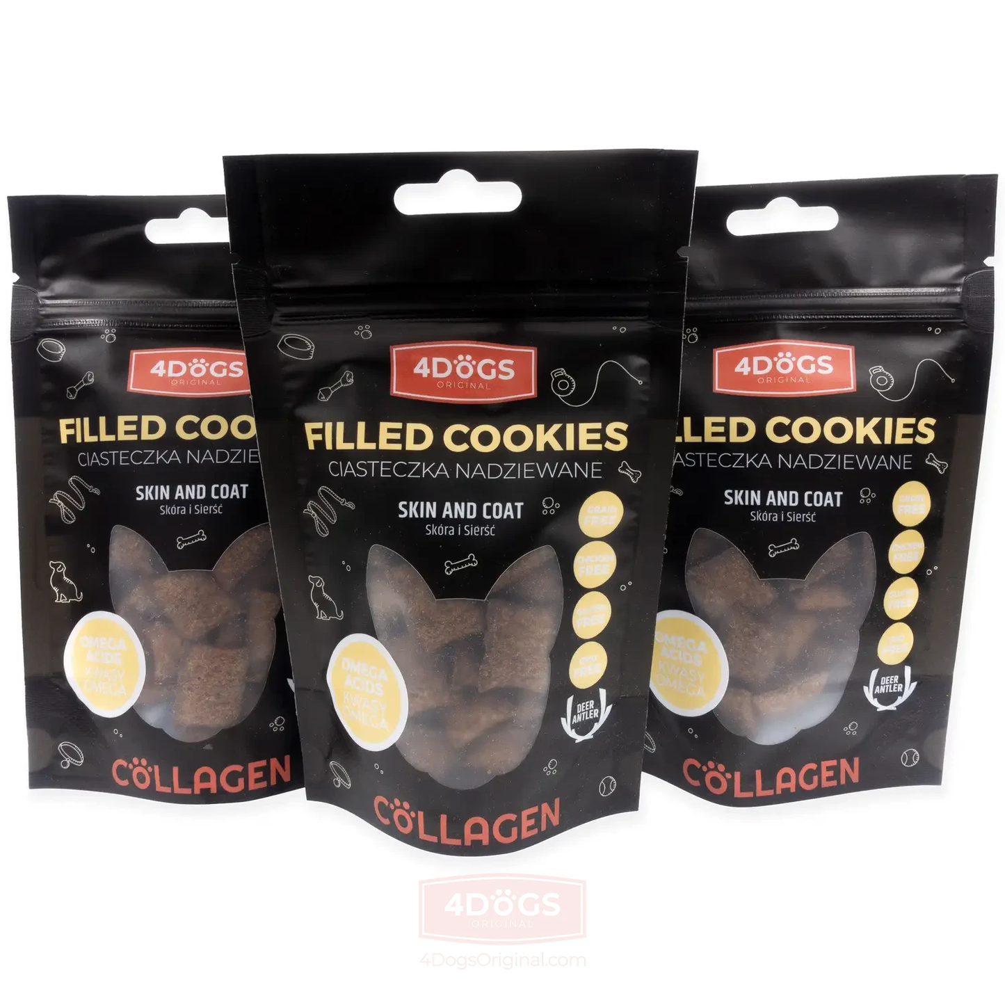 4DOGS COLLAGEN LINE CIASTECZKA NADZIEWANE SKÓRA I SIERŚĆ 60G
