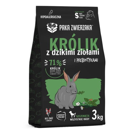 PAKA ZWIERZAKA JUNIOR SUCHA KARMA DLA PSA KRÓLIK I DZIKIE ZIOŁA 3KG