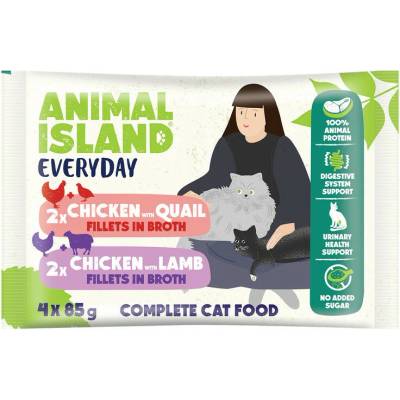 ANIMAL ISLAND EVERY DAY FILLETS IN BROTH MK KOT CHICKEN WITH QUAIL 2SZT CHICKEN WITH LAMB 2SZT 4X85G