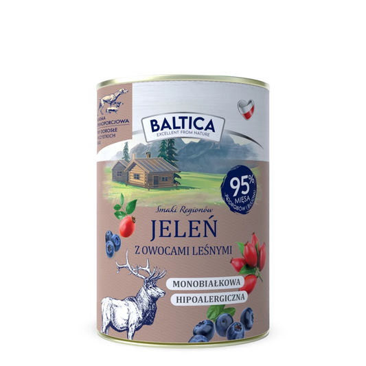 BALTICA SMAKI REGIONÓW MOKRA KARMA DLA PSA JELEŃ Z OWOCAMI LEŚNYMI 400G