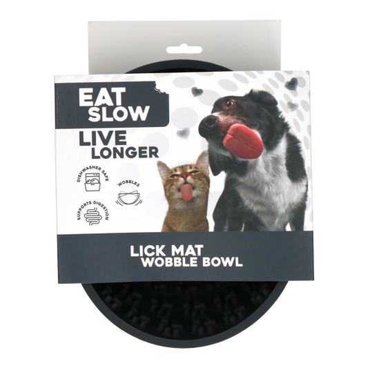 EAT SLOW LIVE LONGER LICK MAT WOBBLE BOWL GREY