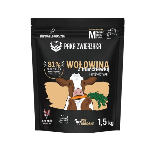 PAKA ZWIERZAKA SUCHA KARMA DLA PSA WOŁOWINA Z MARCHEWKĄ M 1,5KG