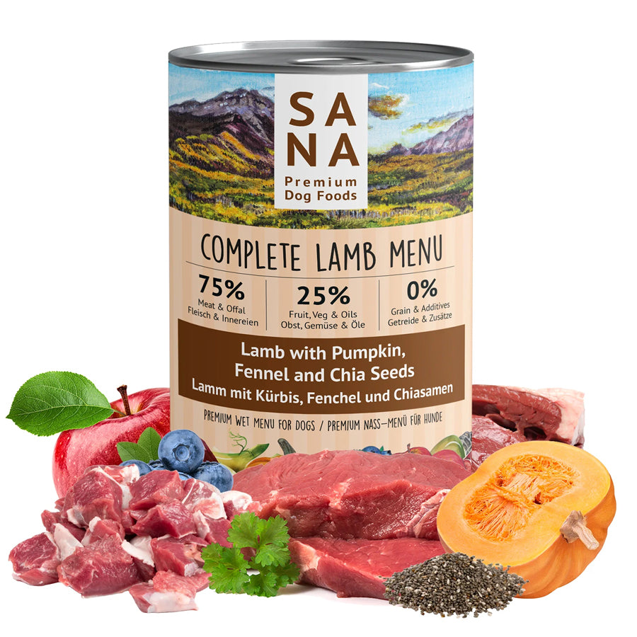 SANADOG MOKRA KARMA DLA PSA JAGNIĘCINA Z DYNIĄ, KOPREM WŁOSKIM I NASIONAMI CHIA 400G