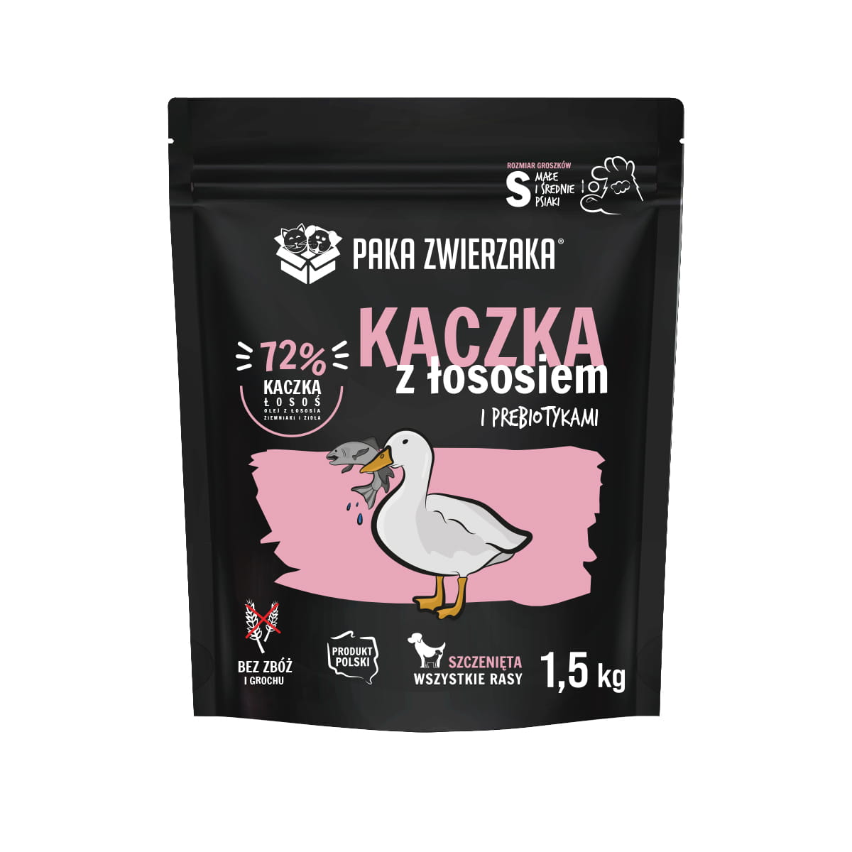 PAKA ZWIERZAKA PUPPY SUCHA KARMA DLA PSA KACZKA Z ŁOSOSIEM 1,5KG