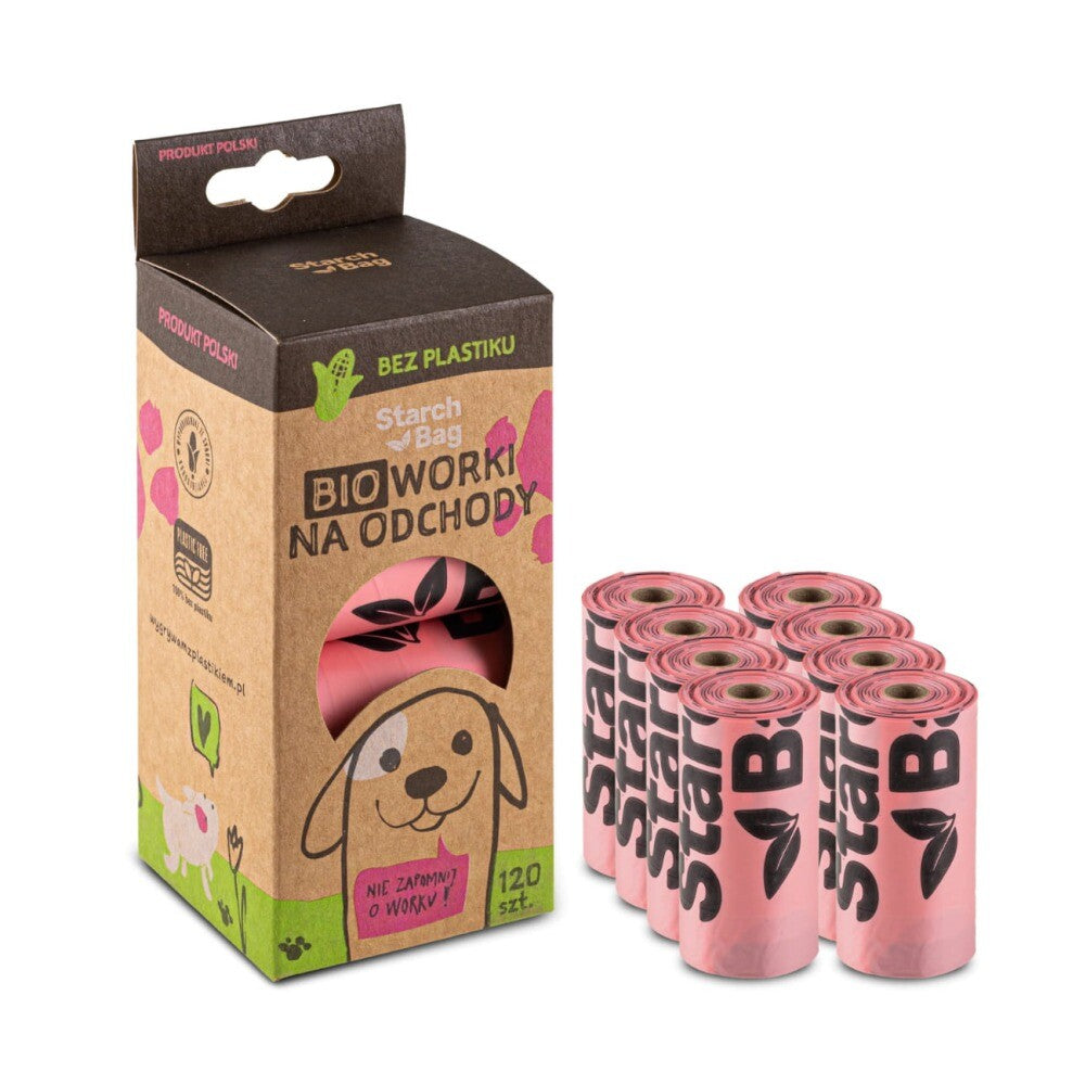STARCHBAG KOMPOSTOWALNE BIOWORKI NA ODCHODY 8 ROLEK X 15SZT, KOL. RÓŻOWY