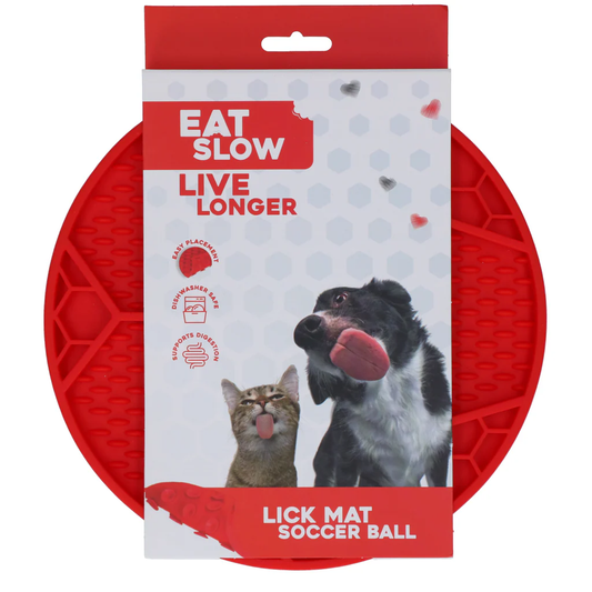 EAT SLOW LIVE LONGER LICK MAT VOETBAL ROOD