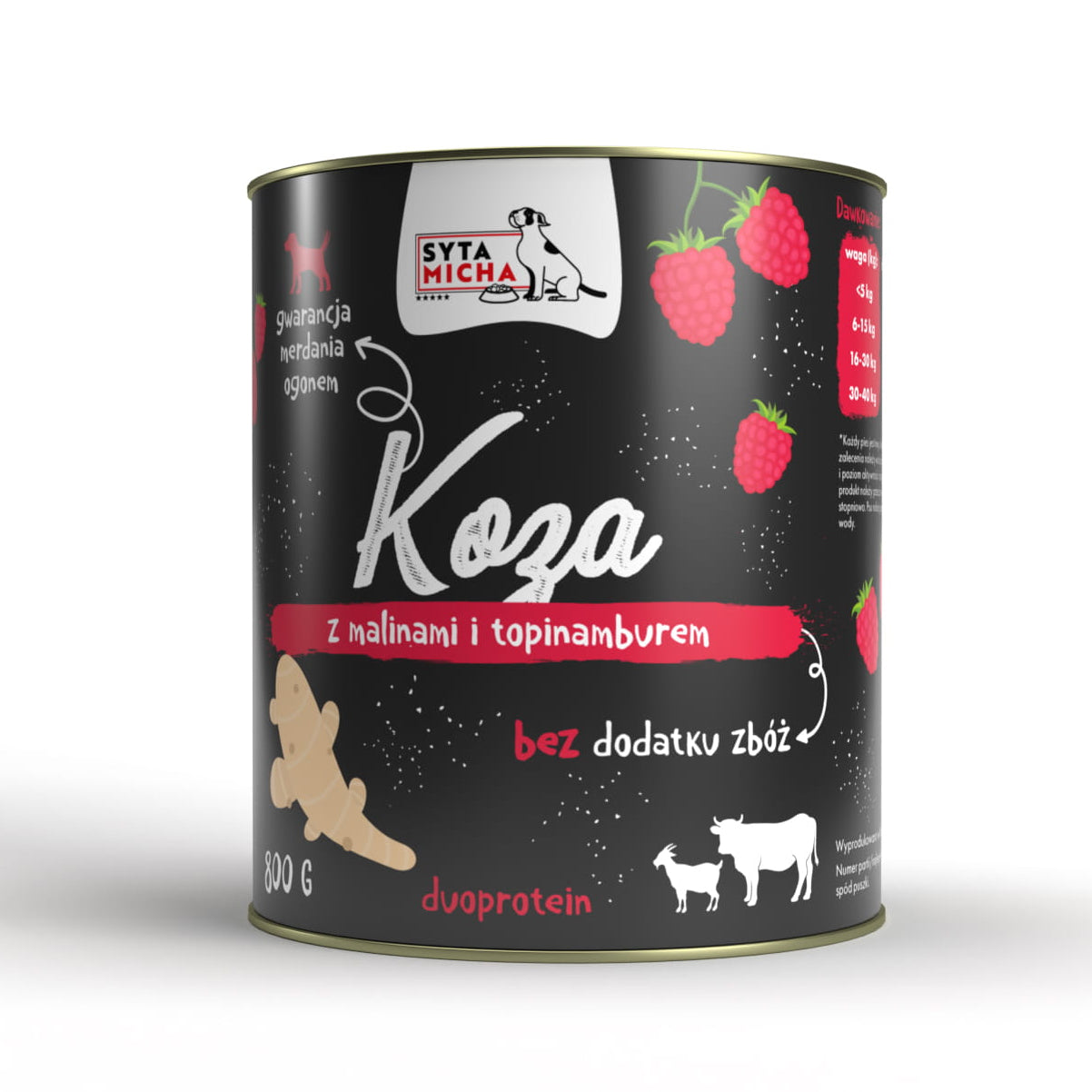 SYTA MICHA MOKRA KARMA DLA PSA KOZA Z MALINAMI I TOPINAMBUREM 800G