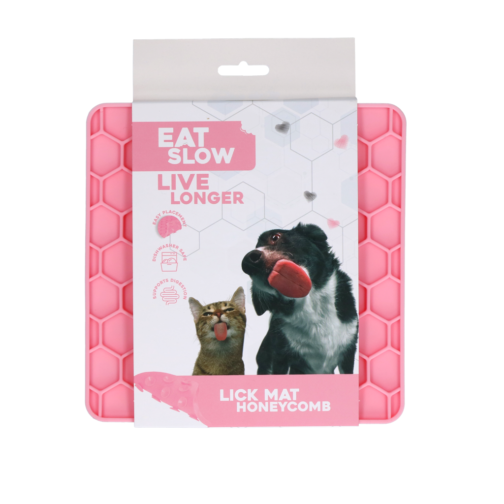 EAT SLOW LIVE LONGER LICK MAT HONEYCOMB PINK