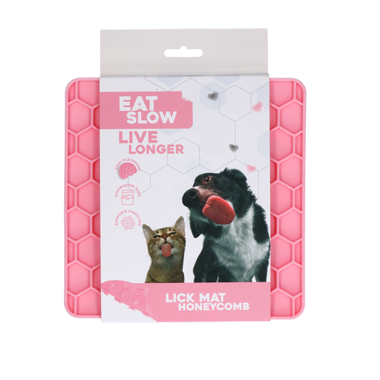 EAT SLOW LIVE LONGER LICK MAT HONEYCOMB PINK