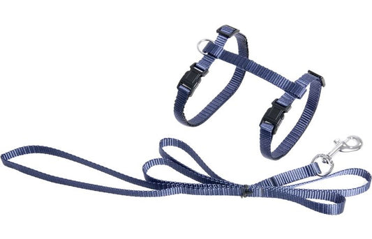 FLAMINGO CAT HARNESS WITH LEASH ZIGGI GRANITE-BLUE 22-36CM 27-46CM 110CM 10MM