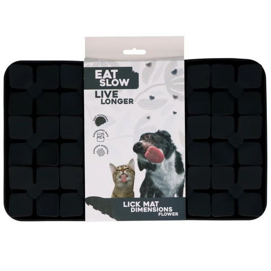 EAT SLOW LIVE LONGER LICK MAT DIMENSIONS FLOWER GREY