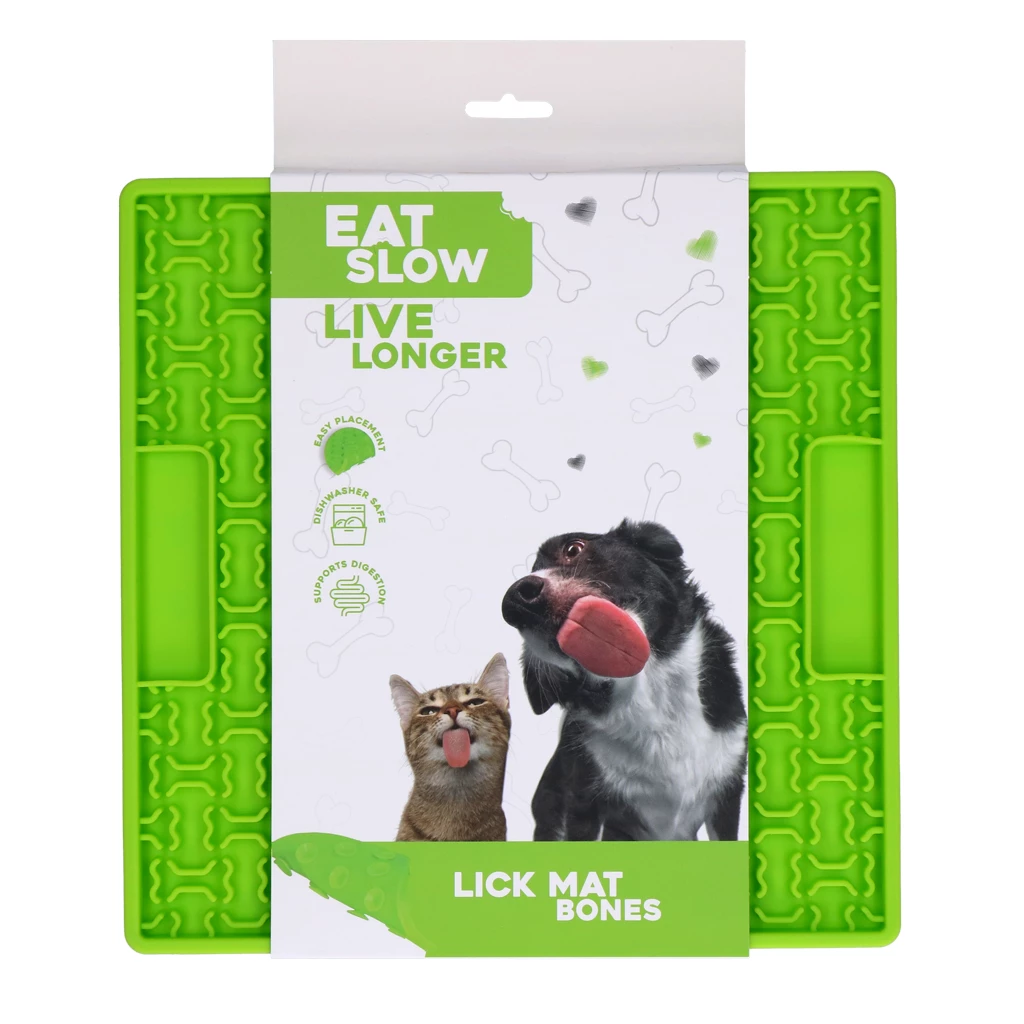 EAT SLOW LIVE LONGER LICK MAT BONES GREEN