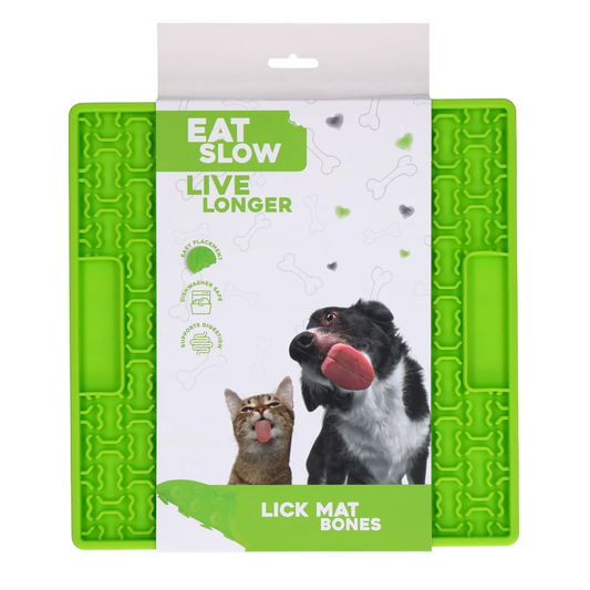 EAT SLOW LIVE LONGER LICK MAT BONES GREEN