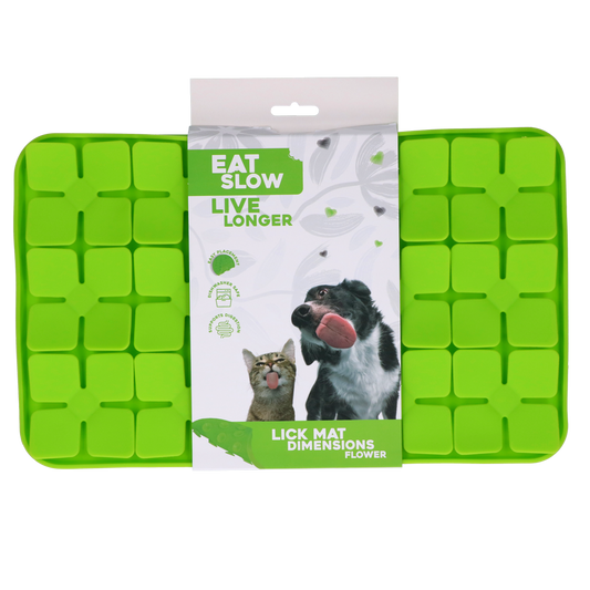 EAT SLOW LIVE LONGER LICK MAT DIMENSIONS FLOWER GREEN