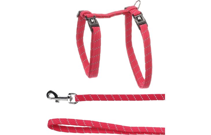 FLAMINGO CAT HARNESS WITH LEASH ELZA CORAL RED 22-32CM 27-46CM 110CM 10MM