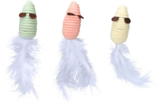FLAMINGO TOY POPPY MOUSE WITH FEATHERS SEVERAL COLOURS 16X3X3CM