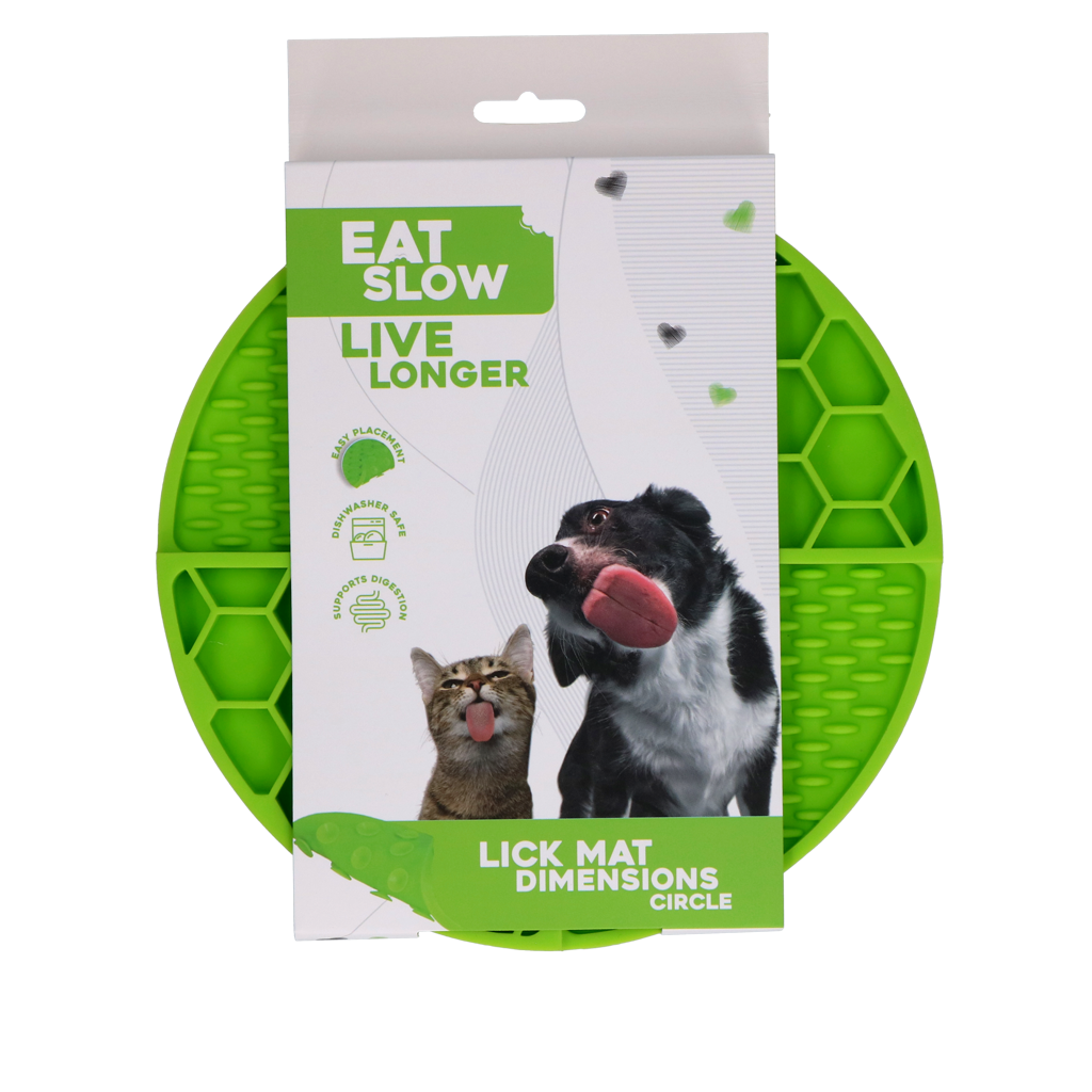 EAT SLOW LIVE LONGER LICK MAT DIMENSIONS CIRCLE  GREEN