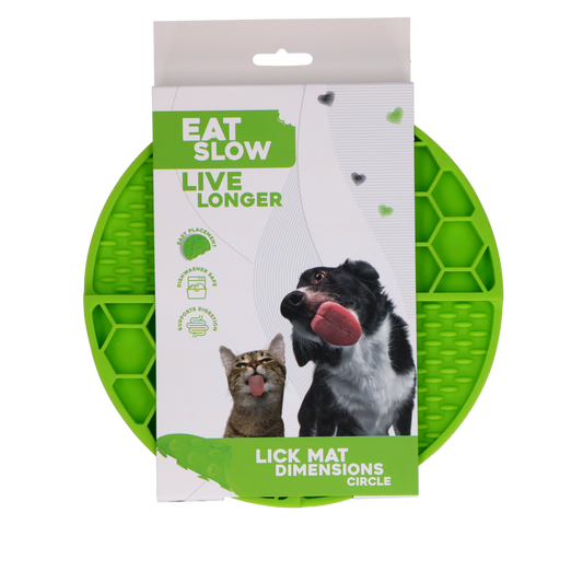 EAT SLOW LIVE LONGER LICK MAT DIMENSIONS CIRCLE  GREEN