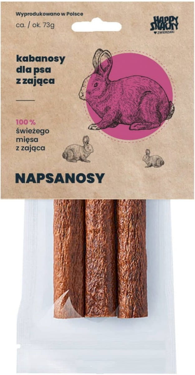 HAPPY SNACKY NAPSANOSY PRZYSMAKI DLA PSA Z ZAJACA 3SZT