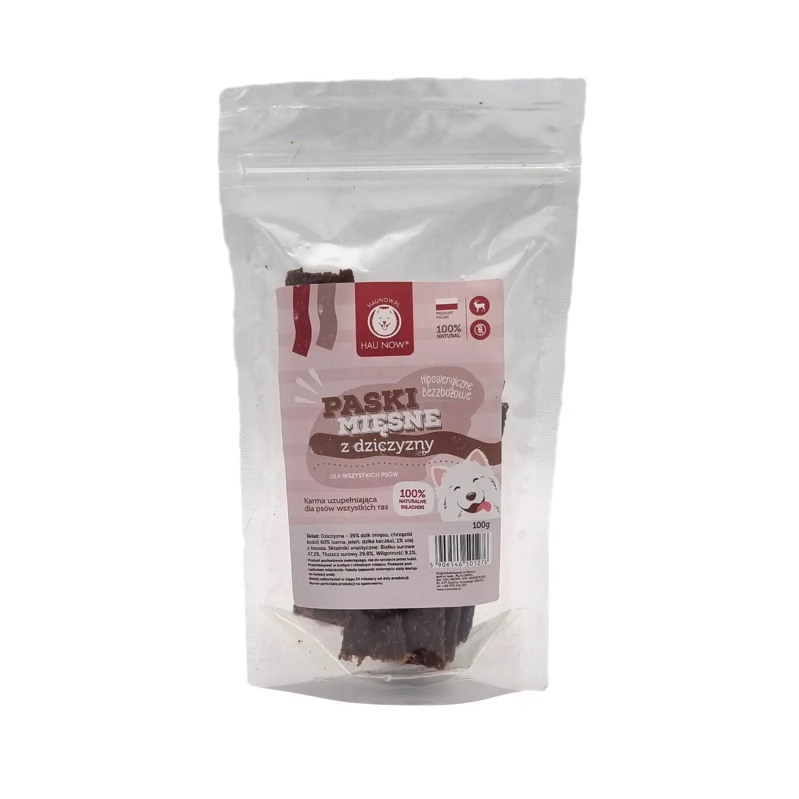 HAUNOW PASKI MIĘSNE PRZYSMAKI DLA PSA DZICZYZNA 100G