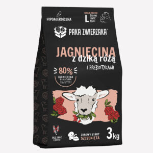 PAKA ZWIERZAKA JUNIOR SUCHA KARMA PIES JAGNIĘCINA Z DZIKĄ RÓŻĄ L 3KG