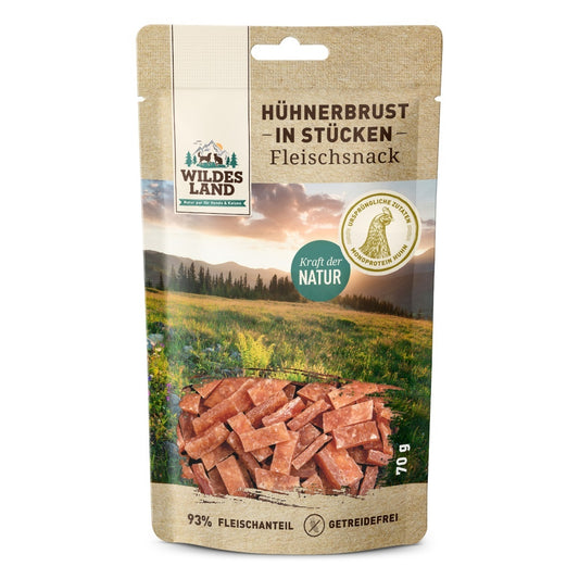 WILDES LAND FLEISCHSNACKS HUHNERBRUST IN STUCKEN 70G