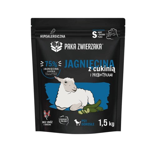 PAKA ZWIERZAKA SUCHA KARMA DLA PSA JAGNIĘCINA Z CUKINIĄ S 1,5KG