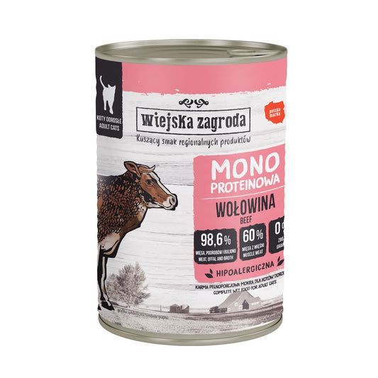 WIEJSKA ZAGRODA KARMA MOKRA DLA KOTA MONOBIAŁKOWA WOŁOWINA (DOROSŁY) 400G