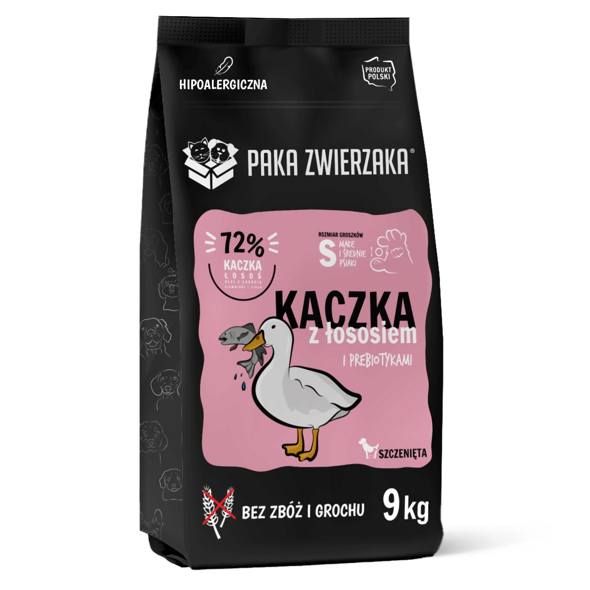 PAKA ZWIERZAKA PUPPY SUCHA KARMA DLA PSA KACZKA Z ŁOSOSIEM 9KG