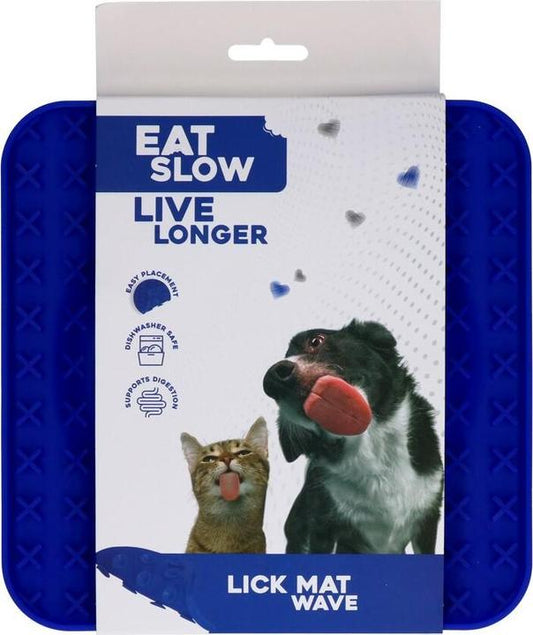 EAT SLOW LIVE LONGER LICK MAT WAVE BLUE