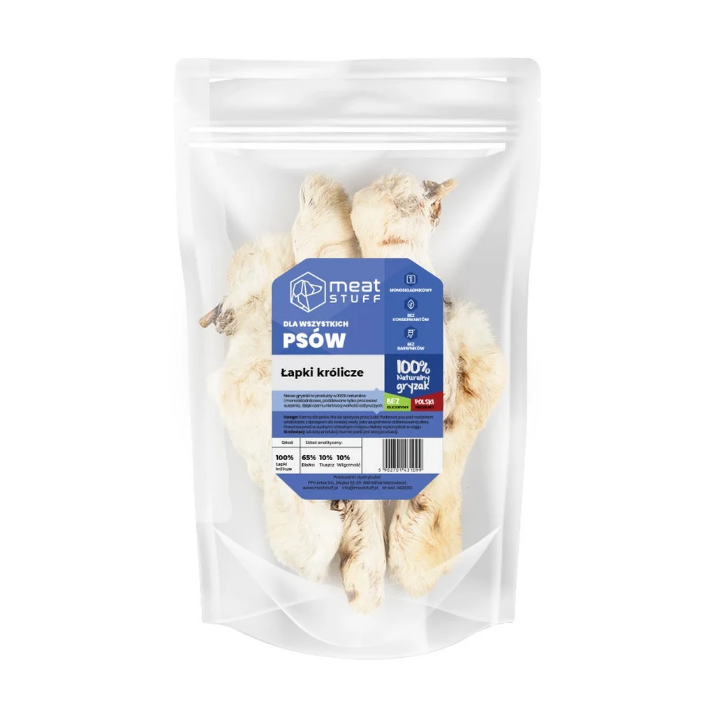 MEATSTUFF GRYZAK DLA PSA ŁAPKA KRÓLICZA Z FUTREM 500 G