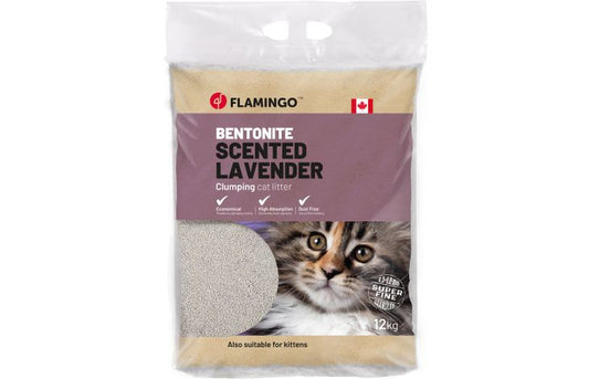 FLAMINGO CAT LITTER BENTONITE CAN LAVENDER SCENT FINE 12KG