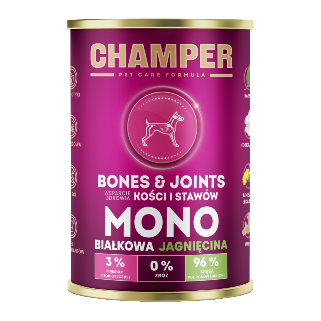 CHAMPER MOKRA KARMA DLA PSA BONES&JOINTS MONOBIAŁKOWA JAGNIĘCINA 400G