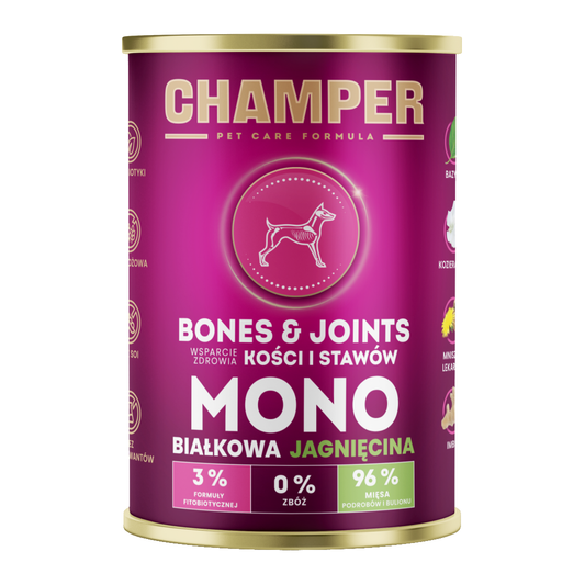 CHAMPER MOKRA KARMA DLA PSA BONES&JOINTS MONOBIAŁKOWA JAGNIĘCINA 400G