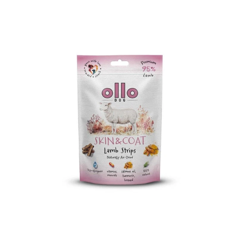 OLLO AIR DRIED PRZYSMAKI DLA PSA SKIN & COAT LAMB STRIPS 80G