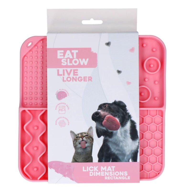 EAT SLOW LIVE LONGER LICK MAT DIMENSIONS RECTANGLE PINK