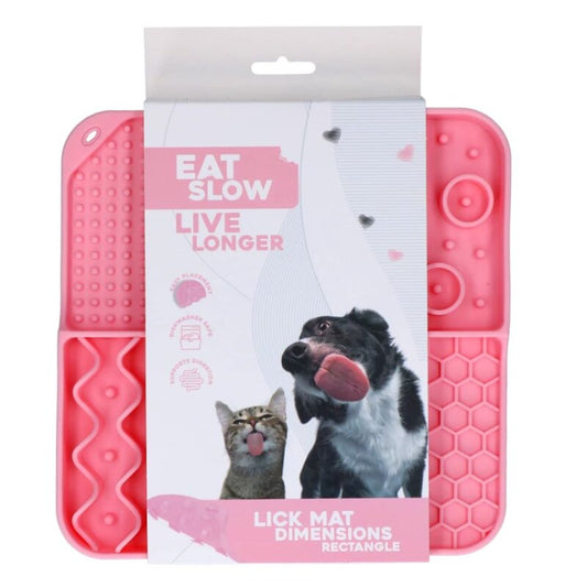 EAT SLOW LIVE LONGER LICK MAT DIMENSIONS RECTANGLE PINK