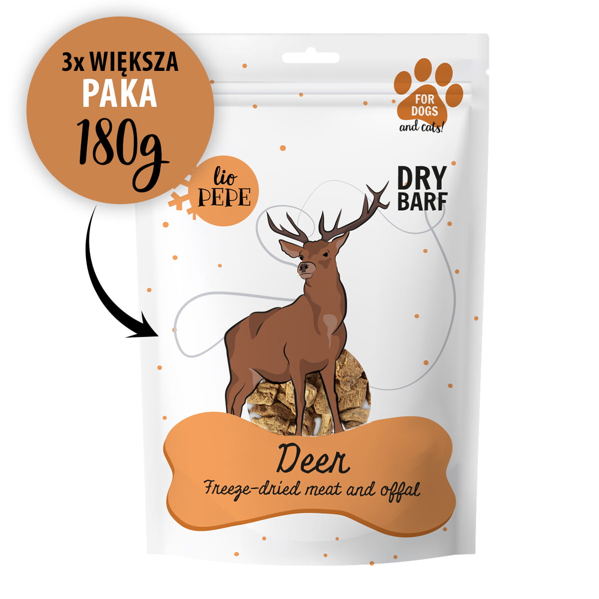 PAKA ZWIERZAKA PEPE PRZYSMAKI DLA PSA LIO JELEŃ (MIĘSO) XL 180G