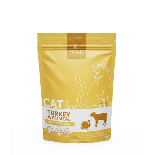 POKUSA CAT LINE SUCHA KARMA KOT INDYK Z CIELĘCINĄ 1KG