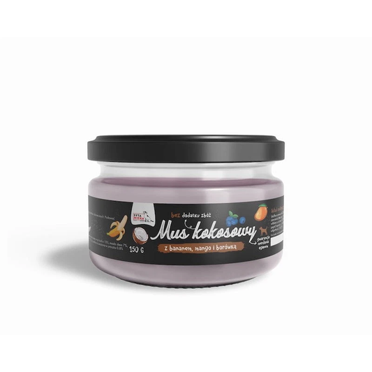 SYTA MICHA MUS KOKOSOWY Z BANANEM, MANGO I BORÓWKĄ DLA PSA 150G