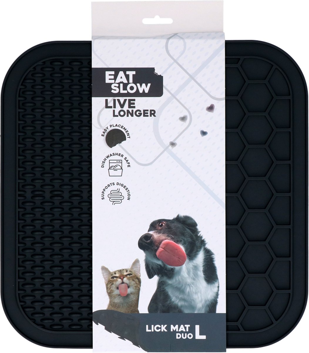 EAT SLOW LIVE LONGER LICK MAT DUO L GREY