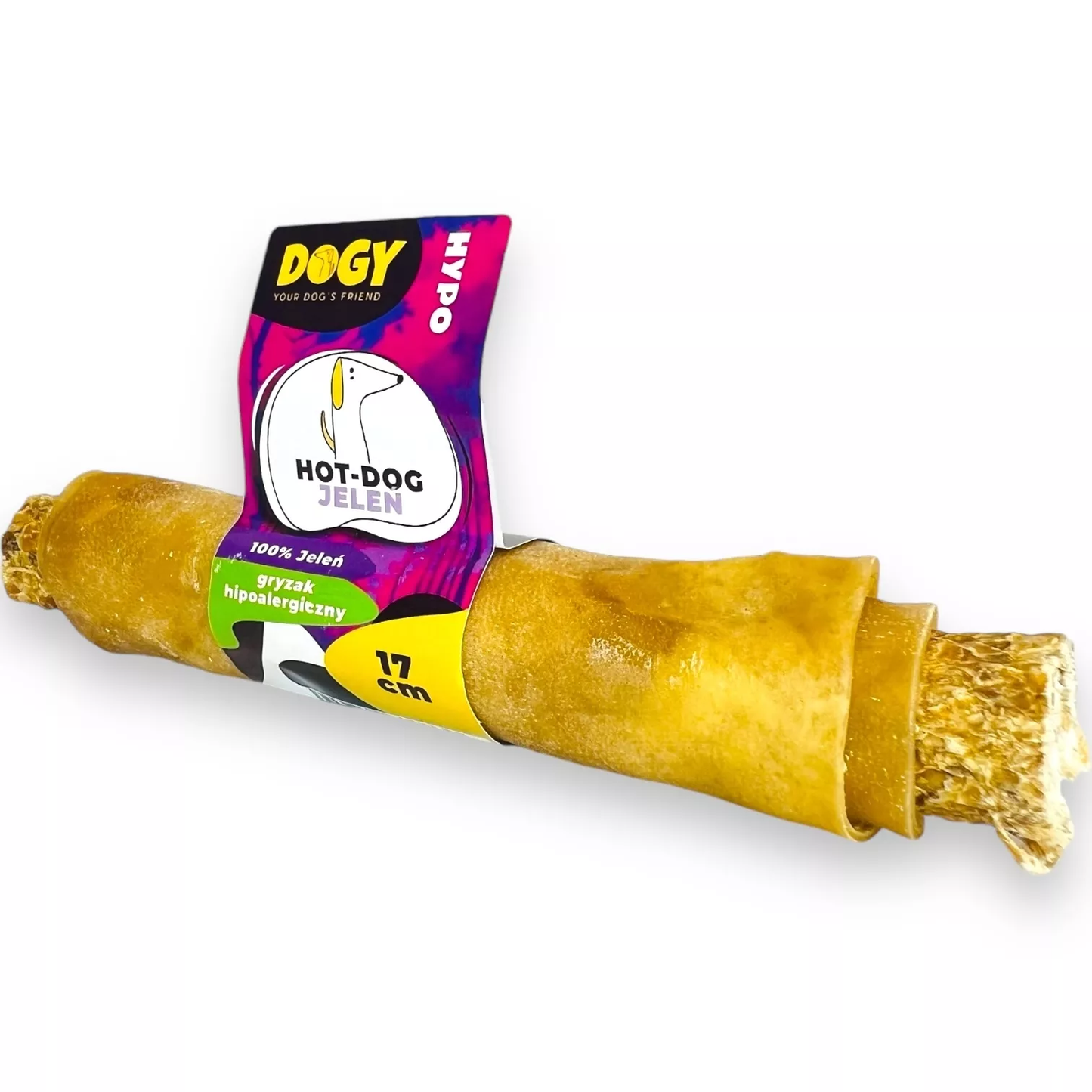 DOGY HYPO HOT DOG Z JELENIA 17CM 100% SKÓRY JELENIA DLA PSA