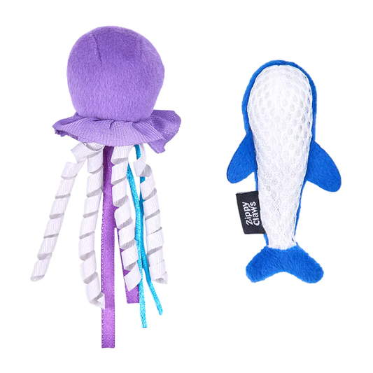ZIPPY CLAWS MESH MATES 2PACK JELLYFISH AND WHALE