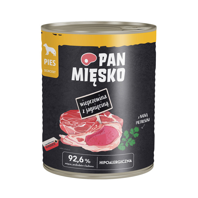 PAN MIĘSKO MOKRA KARMA DLA PSA WIEPRZOWINA Z JAGNIĘCINĄ 800G