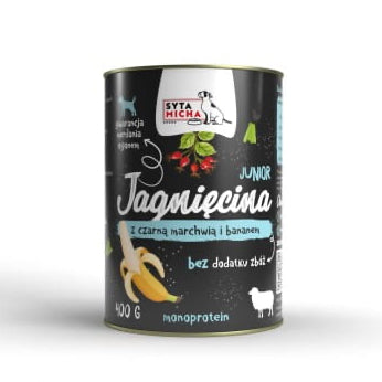 SYTA MICHA JUNIOR MOKRA KARMA DLA PSA JAGNIĘCINA Z CZARNĄ MARCHWIĄ I BANANEM 400G