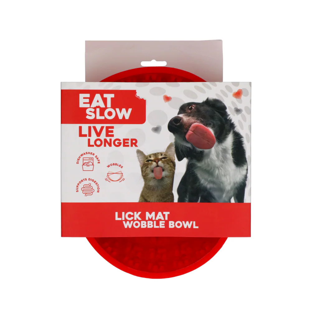EAT SLOW LIVE LONGER LICK MAT WOBBLE BOWL RED
